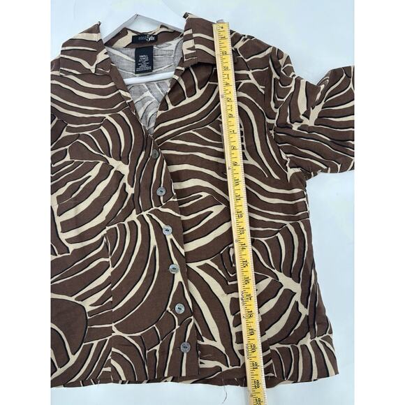 East 5th Button Up Womens Small Brown Zebra Striped Linen 3/4 Sleeves Collared - Picture 15 of 16